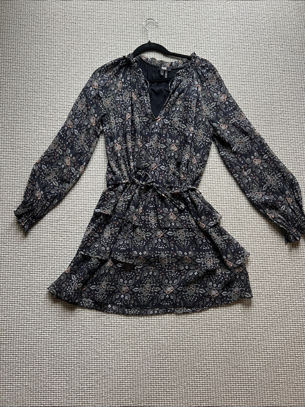 PAIGE Black Floral Tiered Long-Sleeve Dress